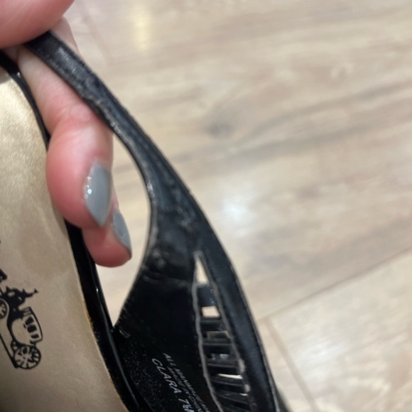 Coach and Four Slingback Black Open Toe Heels with Cut Out Elements - Picture 13 of 14